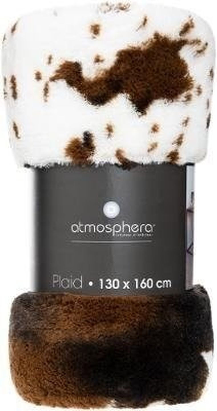 Atmosphera, narzuta na łóżko, pled dekoracyjny z motywem krowy, 130-160 cm