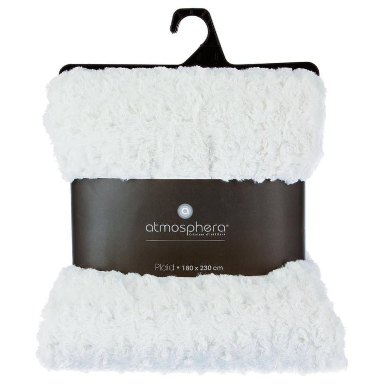 Atmosphera, narzuta na łóżko ze sztucznym futerkiem, 230-180 cm, biała