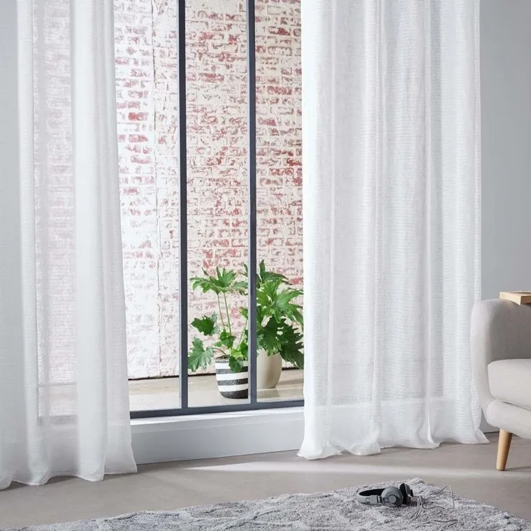 Atmosphera, nowoczesna firana na przelotkach, w paseczki, 140-240 cm, biała
