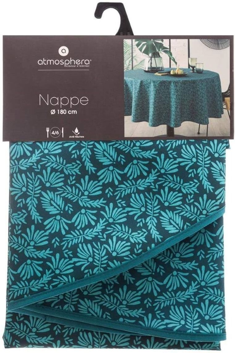 Atmosphera, obrus na stół okrągły, Ø 180 cm, morski z nadrukiem liści