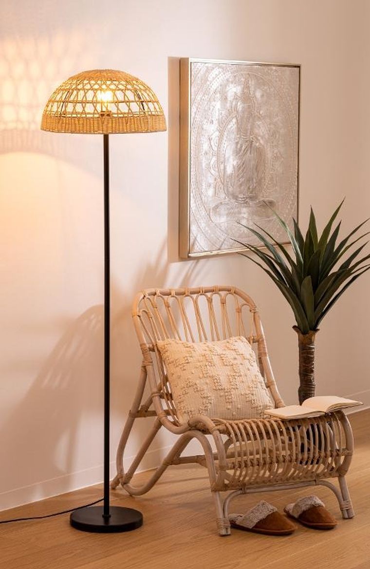 Atmosphera, Rory, lampa podłogowa z plecionym abażurem, 40-150,5 cm