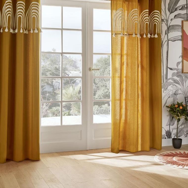 Atmosphera, Soleya, zasłona musztardowa bawełniana, 140-260 cm