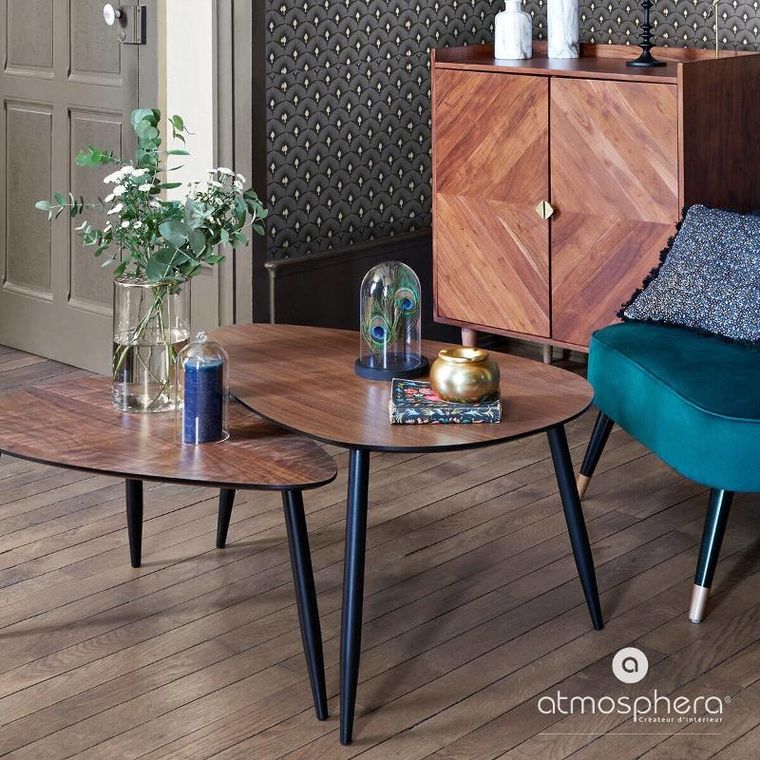 Atmosphera, zestaw 2 stolików kawowych, Mileo, podłużny kształt, efekt drewna orzechowego