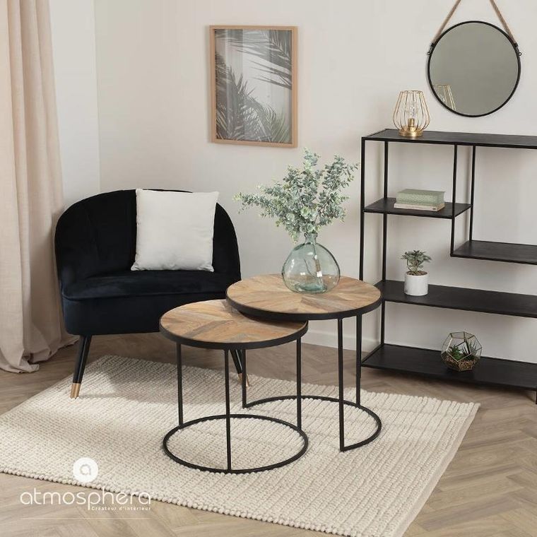 Atmosphera, zestaw stolików kawowych, Basile, drewniane blaty