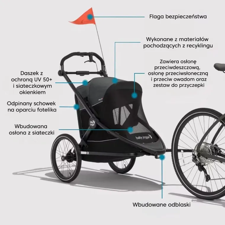Baby Jogger, City Prix, wózek crossover, przyczepka rowerowa, Ambition Black