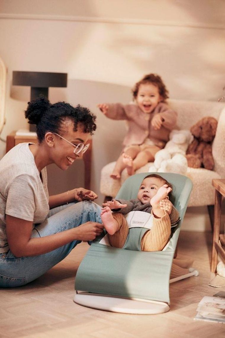 BabyBjörn, Balance Soft Woven/Jersey, leżaczek, jasnoszałwiowy-szary