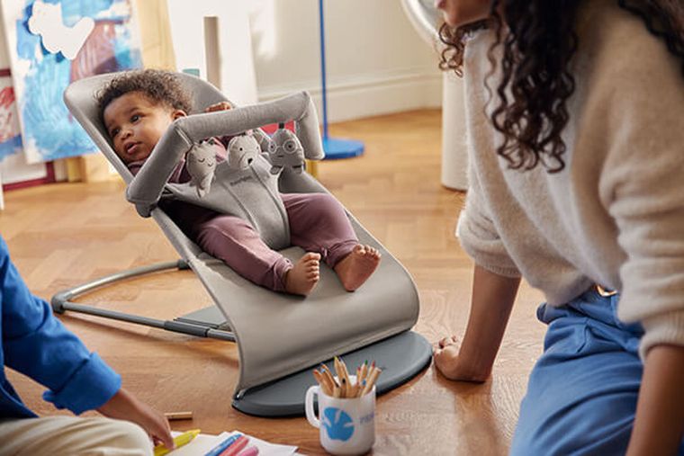 BabyBjörn, Bliss 3D Jersey, leżaczek bujaczek, piaskowoszary