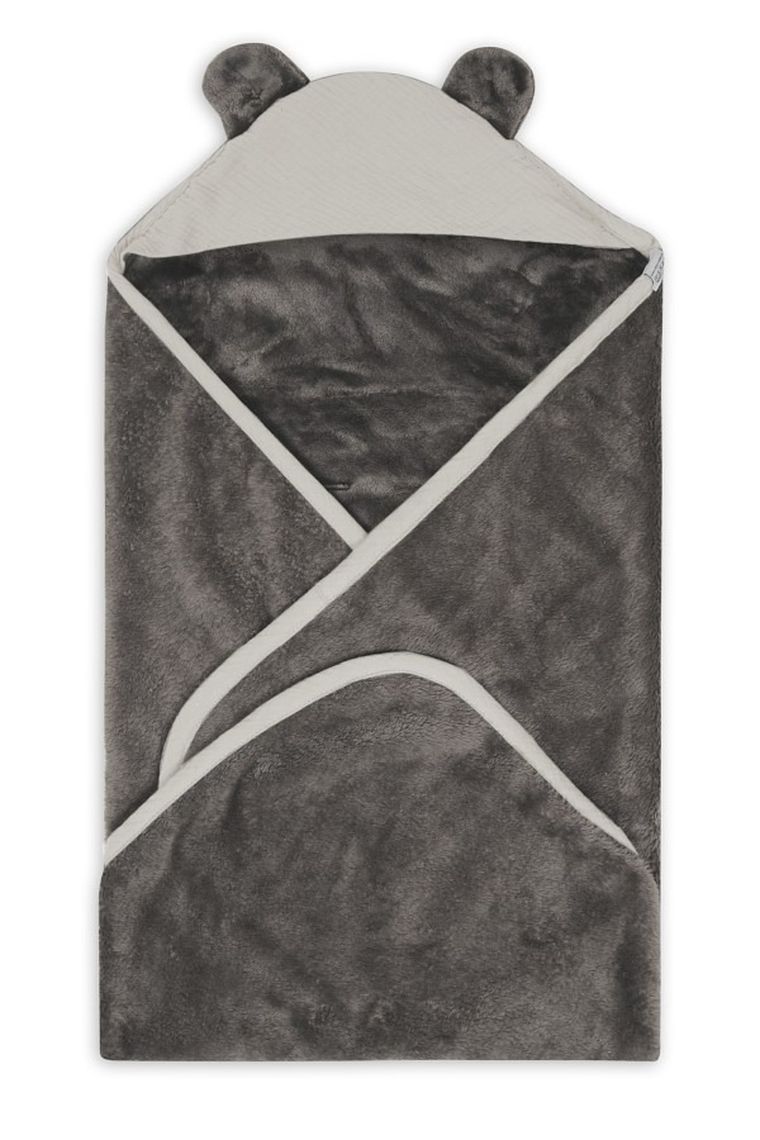 BabyMatex, kocyk z kapturkiem, koala muślin, grafitowy, 95-95 cm