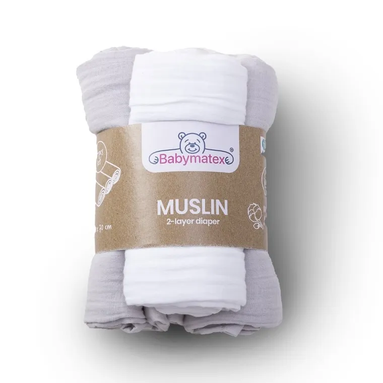 BabyMatex, pielucha muślinowa, szara, 70-80 cm, 3 szt.