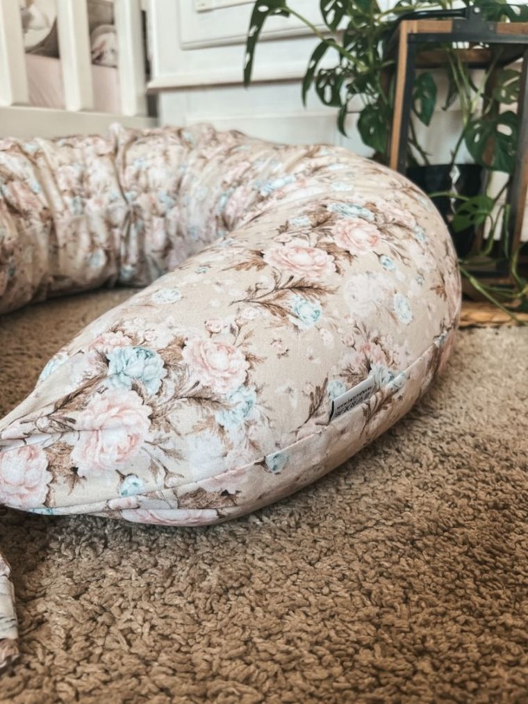 BabyMatex, poduszka do spania i karmienia z tkaniny bawełnianej, moon, kwiatki