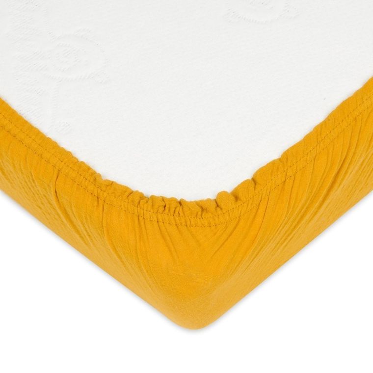 BabyMatex, prześcieradło muślinowe z gumą, żółte, 60-120 cm