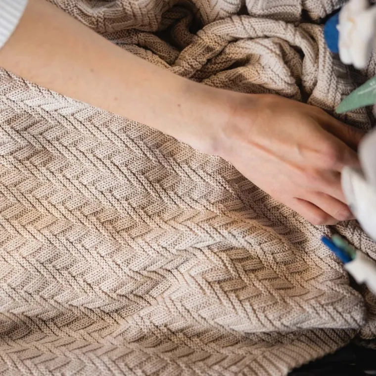 BabyOno, kocyk dzianinowy, bawełniany, beżowy