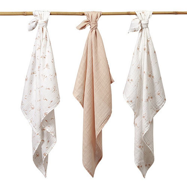 BabyOno, Natural Bamboo, naturalne pieluszki z włókien bambusa, beżowy, 70-70 cm, 3 szt.