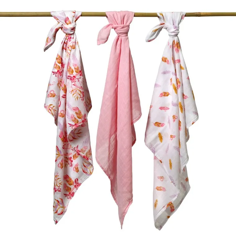 BabyOno, Natural Bamboo, pieluszka z włókien bambusa, różowa, 70-70 cm, 3 szt.