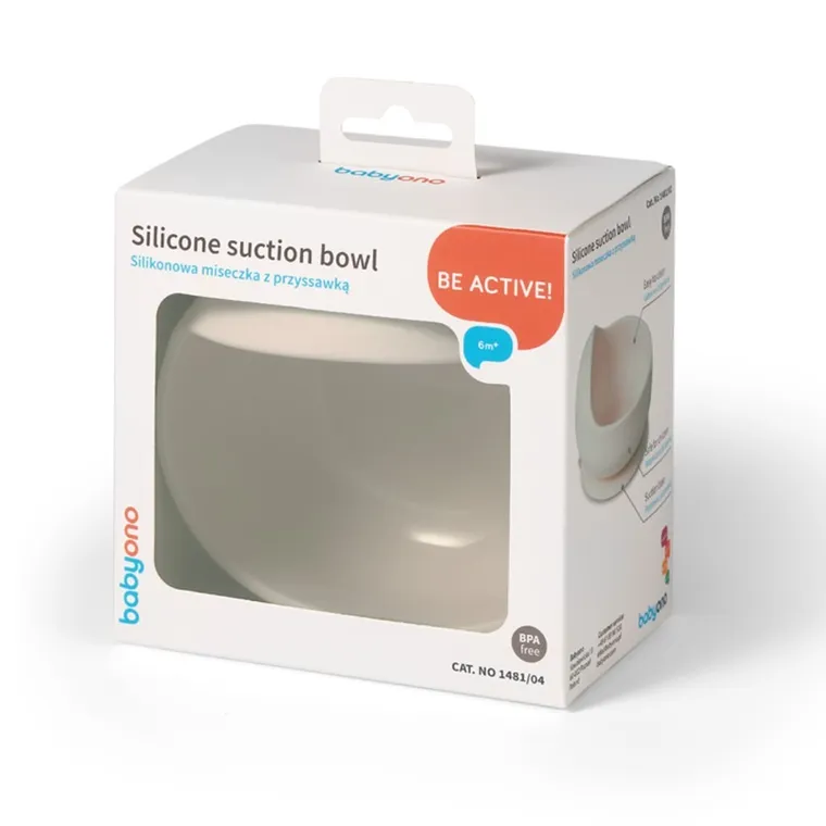 BabyOno, silikonowa miseczka z przyssawką, beżowa