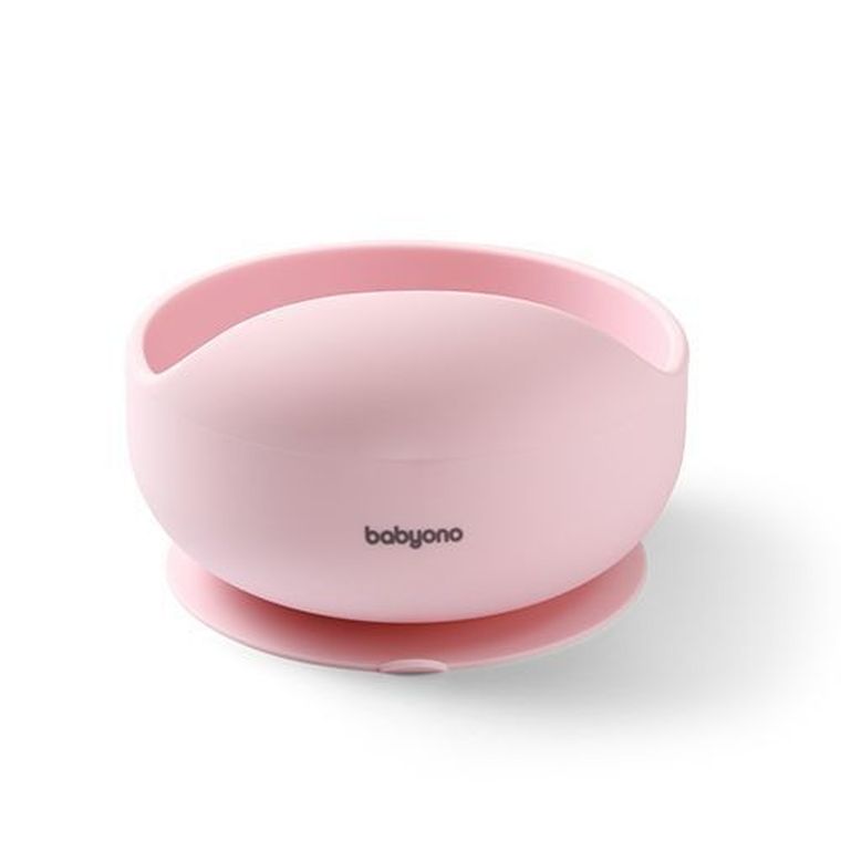 BabyOno, silikonowa miseczka z przyssawką, różowa