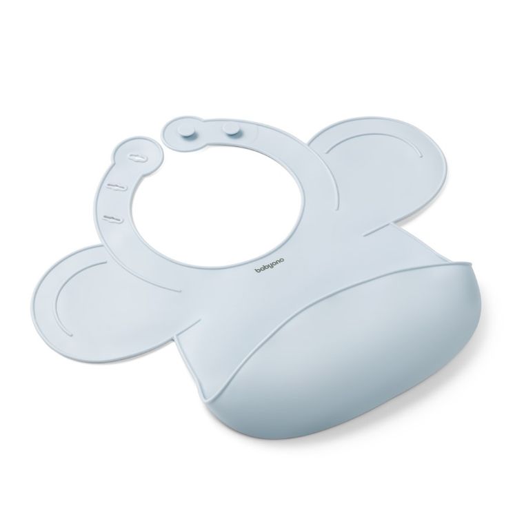 BabyOno, silikonowy śliniak z regulowanym zapięciem, niebieski