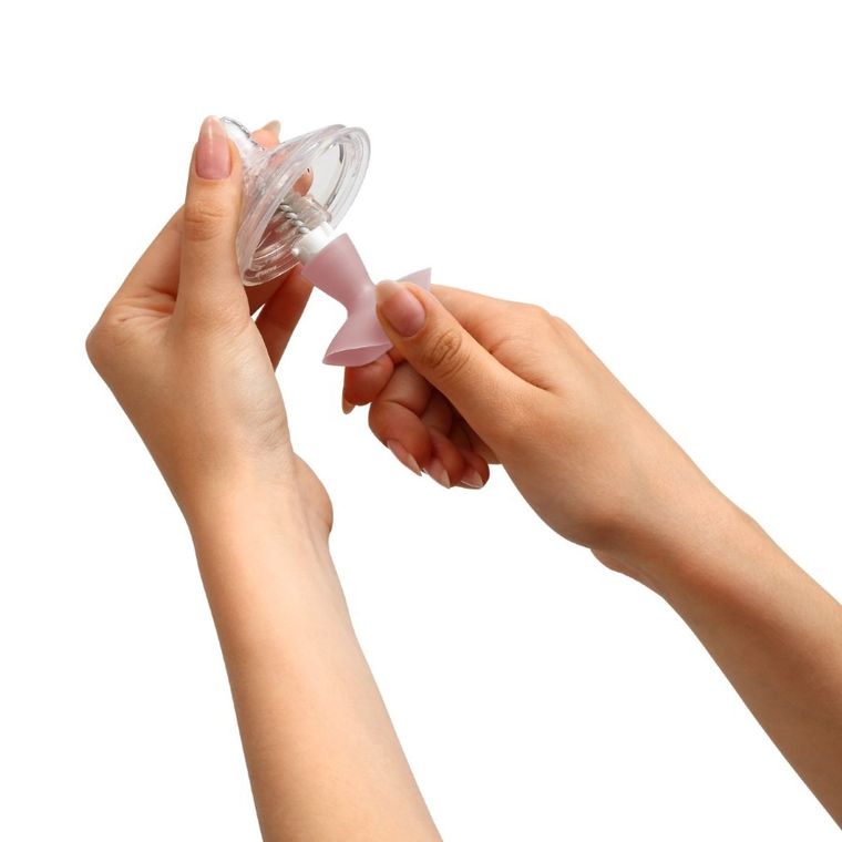 BabyOno, szczotka do butelek i smoczków, samostojąca z przyssawką i chowaną mini szczoteczką, różowy