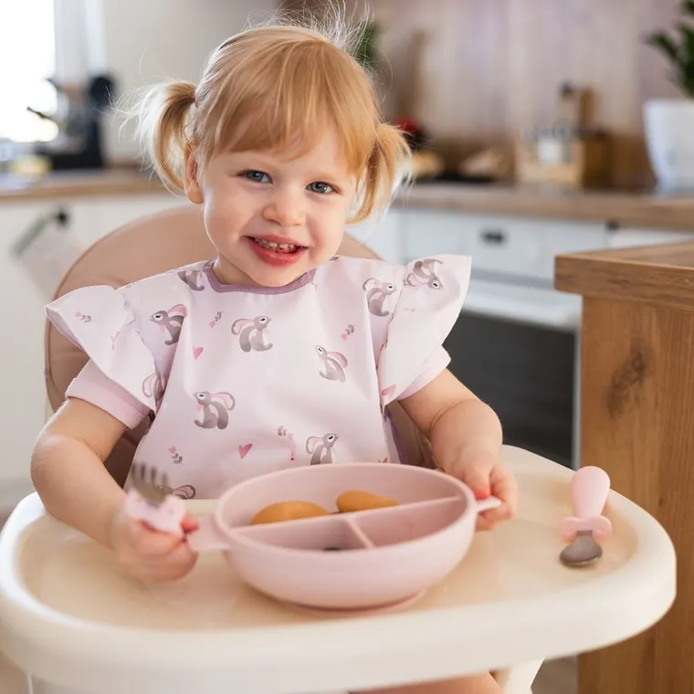 BabyOno, sztućce dla dzieci, stal nierdzewna, różowy