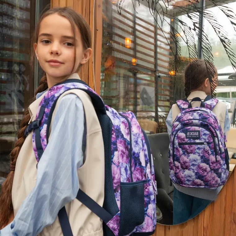 BackUp, plecak szkolny, 3-komorowy, Violet Bloom