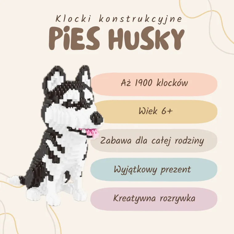 Balody, Pies Husky duży, klocki konstrukcyjne, 1900 elementów