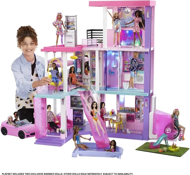 Barbie, Dream House Deluxe, Domek dla lalek - 60 rocznica, zestaw z 2 lalkami i kabrioletem