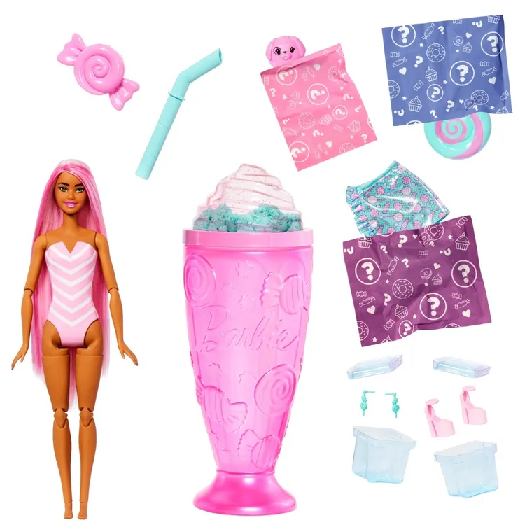 Barbie, Pop Reveal, Stylowy deser, Cukierek, lalka z akcesoriami, zestaw różowy