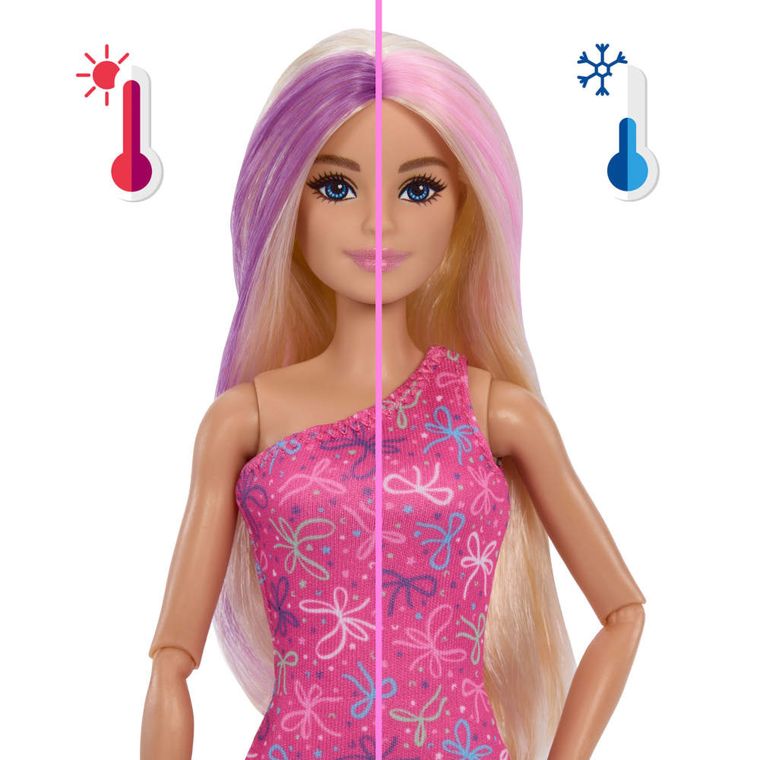 Barbie, Rise & Surprise, zestaw urodzinowy z 12 niespodziankami, funkcja zmiany koloru