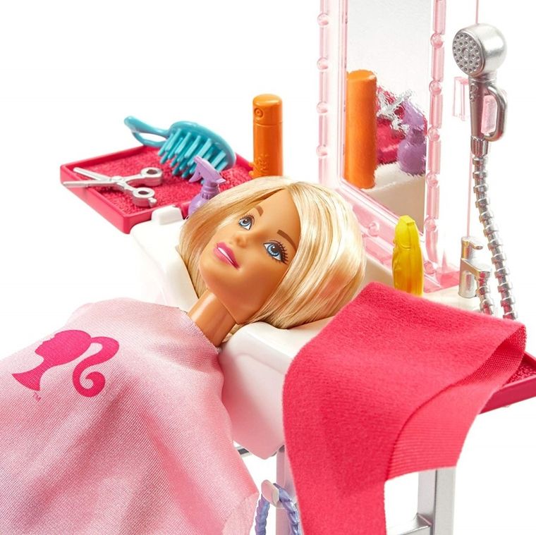 Barbie, Salon fryzjerski, zestaw z lalką i akcesoriami
