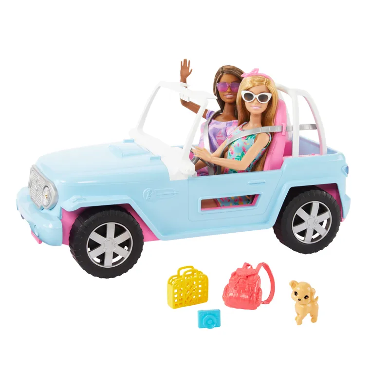 Barbie, Samochód terenowy Jeep + 2 lalki, zestaw do zabawy