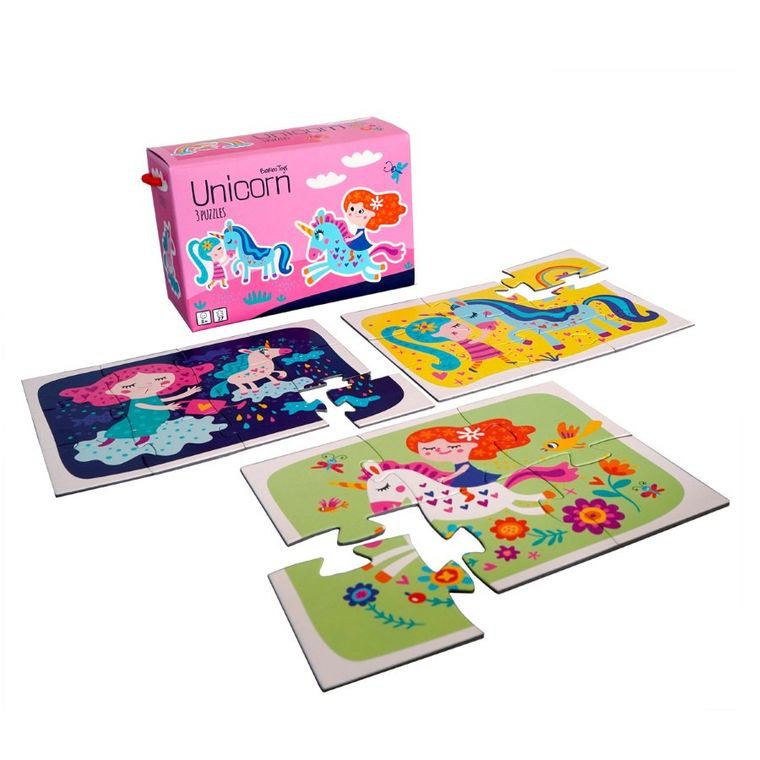 Barbo Toys, Little Bright Ones, Jednorożec, moje pierwsze puzzle, 3 układanki