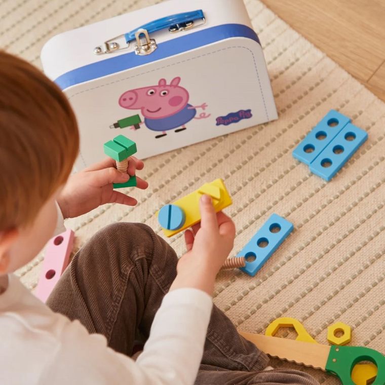 Barbo Toys, Świnka Peppa, zestaw drewnianych narzędzi w walizce