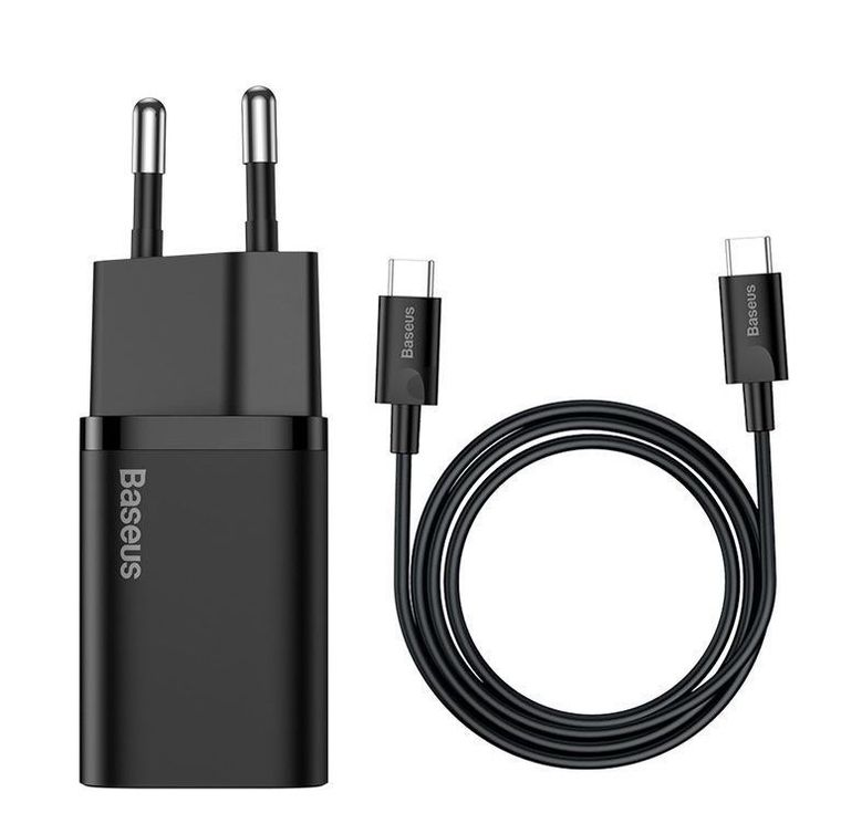 Baseus, ładowarka sieciowa z kablem USB-c do USB-c Tzccsup-l01 Super Si 1c 25w, czarna