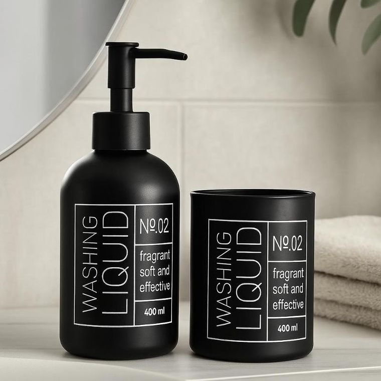 Bathroom Solutions, Onyx, szklany dozownik do mydła i kubek na szczoteczki