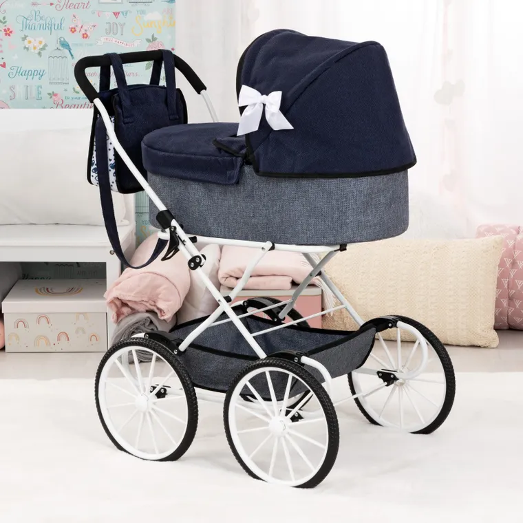 Bayer Design, Classic, głęboki wózek dla lalek z torbą i matą do przewijania, niebieski