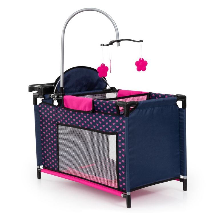 Bayer Design, łóżko turystyczne dla lalek z karuzelą, granatowo-różowe