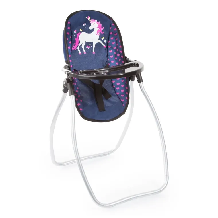 Bayer Design, Vario, krzesełko dla lalek 3w1, zestaw z nosidełkiem, torbą i akcesoriami, niebiesko-różowy z jednorożcem