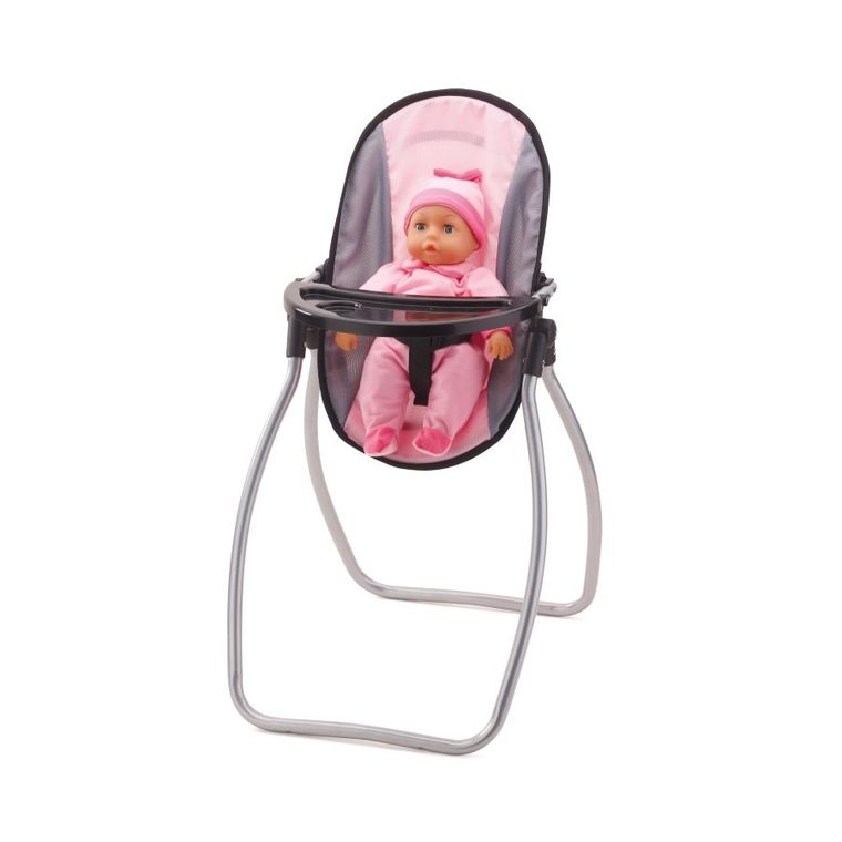 Bayer Design, Vario, krzesełko dla lalek 3w1, zestaw z nosidełkiem, torbą i akcesoriami, szaro-różowy