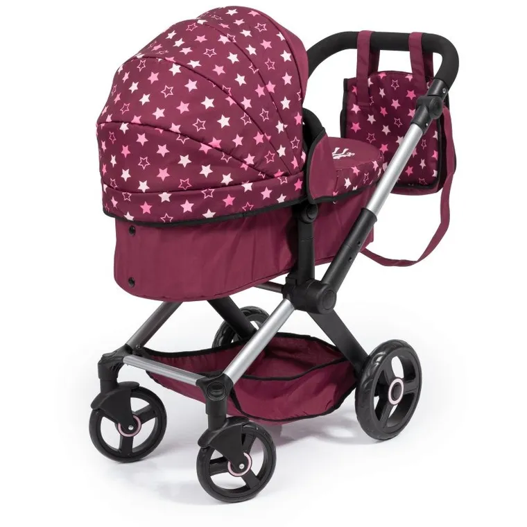 Bayer Design, Xeo Combi, głęboki wózek dla lalek z torbą, bordowy