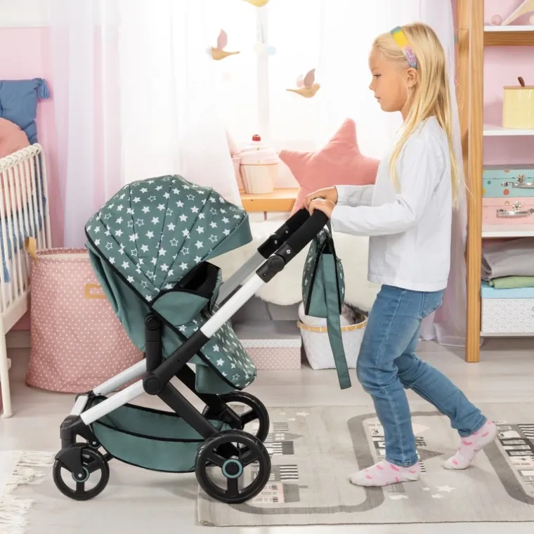 Bayer Design, Xeo Combi, głęboki wózek dla lalek z torbą, skandynawska zieleń