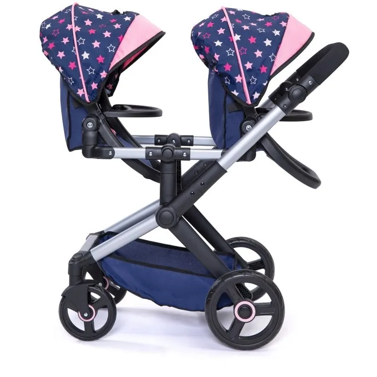 Bayer Design, Xeo Twin, bliźniaczy wózek dla lalek z torbą, niebieski w gwiazdki
