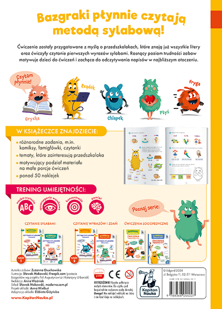 Bazgraki czytają wyrazy i zdania. Czytanie sylabowe. Ćwiczenia