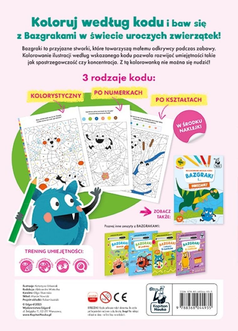 Bazgraki i urocze zwierzątka. Kolorowanie według kodu. Kapitan Nauka. Bazgraki
