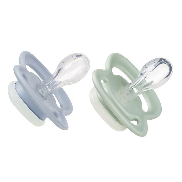 b.box, Glow in the dark, smoczek symetryczny, 0-6m, błękit/szałwia, 2 szt.