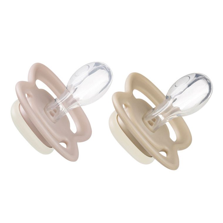 b.box, Glow in the dark, smoczek symetryczny, 6m+, róż/latte, 2 szt.