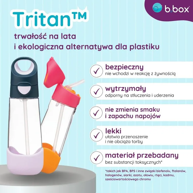 b.box, Indigo Rose, butelka tritanowa ze słomką, 600ml