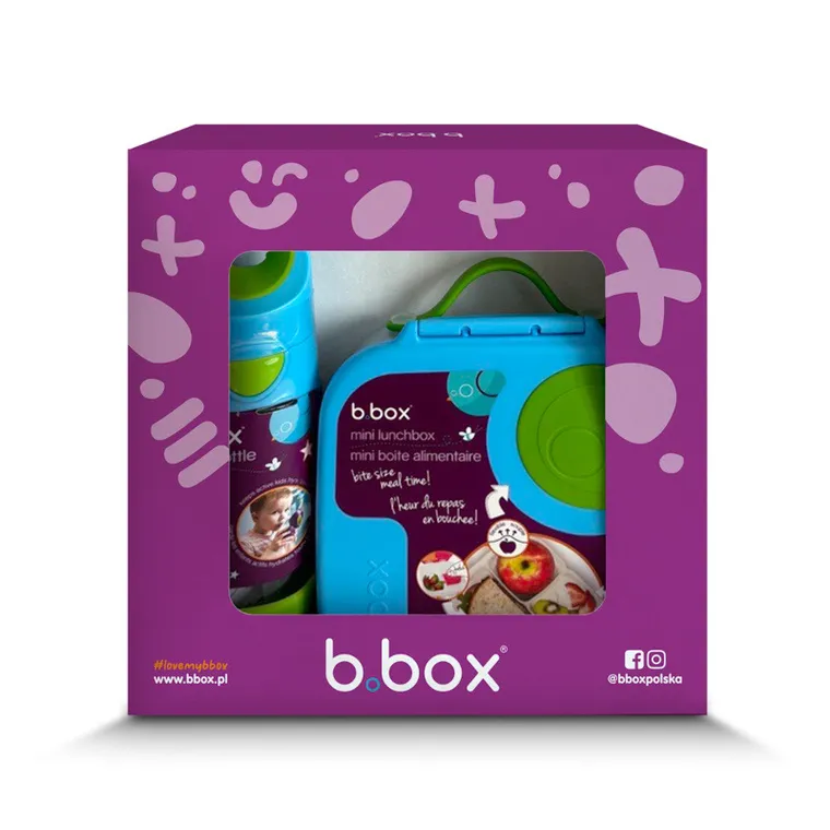 b.box, zestaw mini lunchbox + butelka tritanowa ze słomką, 450 ml, Ocean Breeze