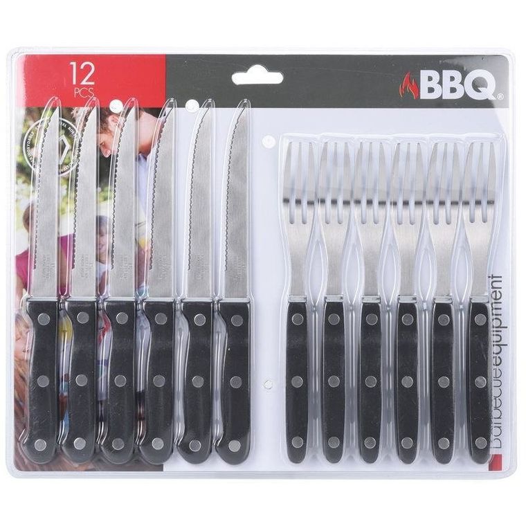 BBQ, zestaw sztućców do steków i pizzy, 12 elementów