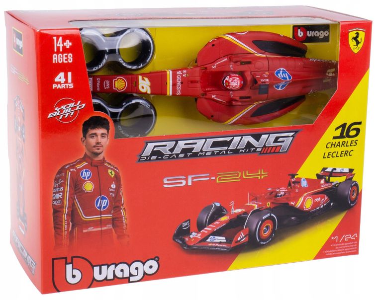Bburago, Ferrari Model Kit With Helmet, Charles Leclerc, Bolid F1, model do składania, 1:24