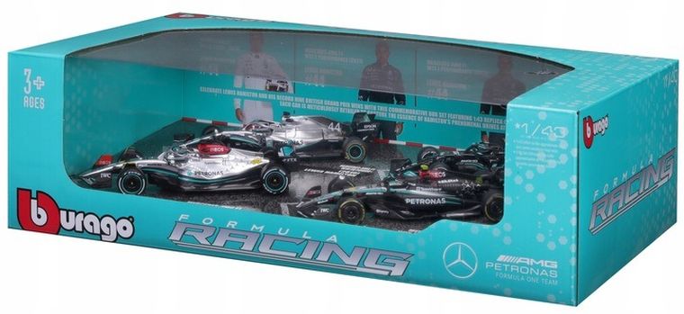 Bburago, Formula Racing, Mercedes AMG Petronas, zestaw modeli pojazdów, 1:43, 4 szt.